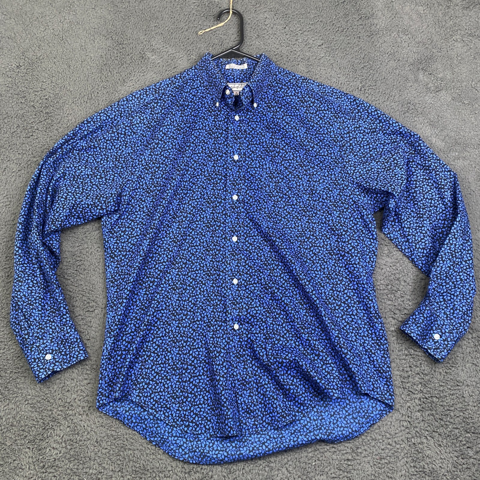 Camicia YSL Yves Saint Laurent uomo 16 34 35 stampa foglia abito manica lunga vintage