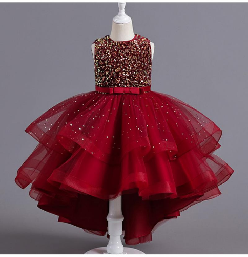 Flower Girls Princess Sequins Baby Wedding Christmas Party Trailing Dress Kids - Picture 17 of 31