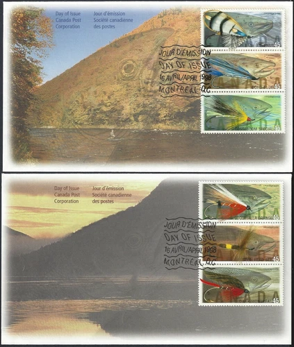 🍁Canada   #1715 - 1720   "FISHING FLIES"   Two Brand  New 1998 First Day Covers