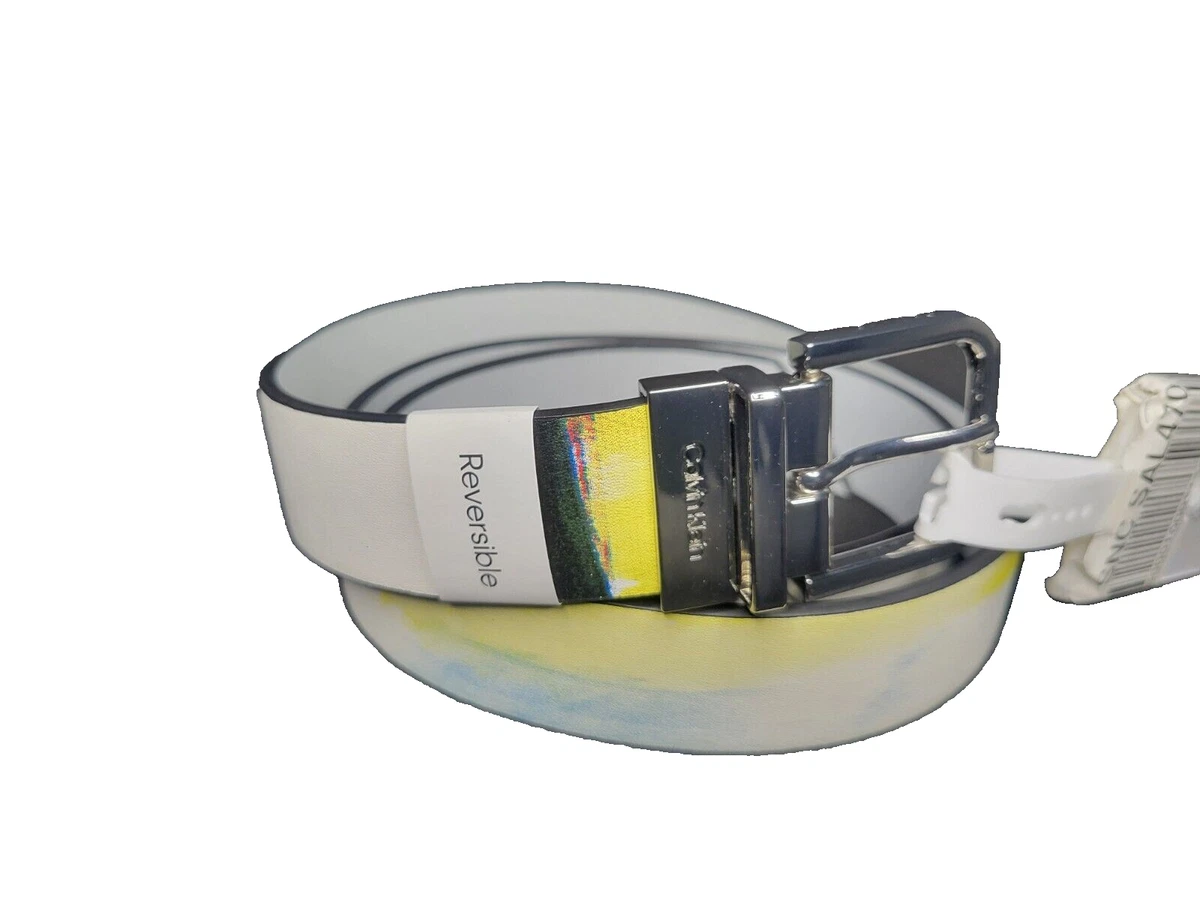 Calvin Klein Reversible Gray Monogram Canvas Belt with Silver Oval Buckle Calvin Klein CK Reversible Adjustable Mono Belt 3.5 cm W80  main image 3
