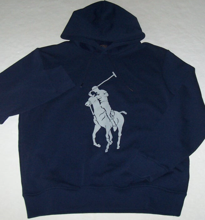 Polo Ralph Lauren blu navy BIG PONY doppia maglia felpa con cappuccio uomo L nuova con etichetta