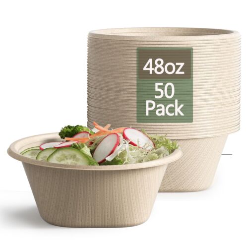 Large Disposable Salad Bowls - Heavy Duty Paper Bowls - Made from 100% Sugarc...