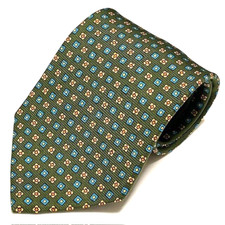 Brooks Brothers Makers Tie Green Foulard Micro Flowers Squares Stylish Sharp USA