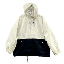 St. Johns Bay Windbreaker Jacket Mens Large Petite White Navy Nautical 90's Rain