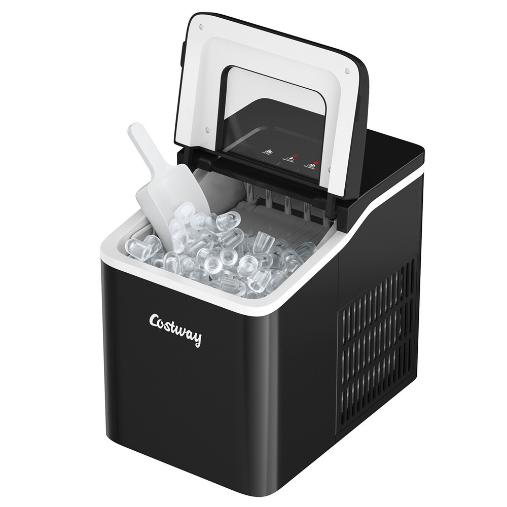 Costway Compact Ice Cube Maker 26Lbs/24H Self-cleaning w/ Scoop Black