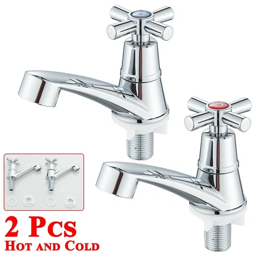 2X Twin Taps Set Hot and Cold Pair Tap Traditional Bath Bathroom Basin Sink Taps