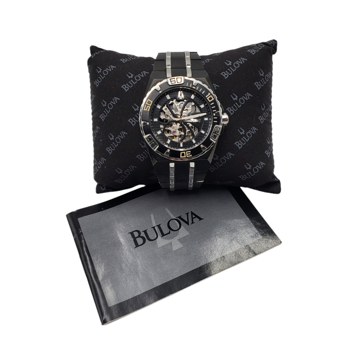 Bulova Automatic Stainless Steel 21 Jewel Black Skeleton Men's