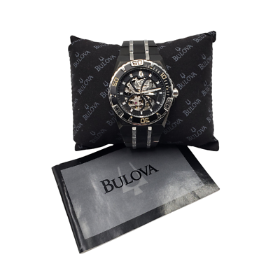 Bulova Automatic Stainless Steel 21 Jewel Black Skeleton Men's
