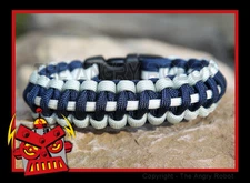 550 Paracord Bracelet - Sports Team Colors - Silver Navy & White - Deluxe