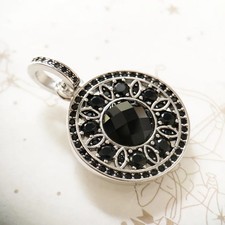 Black Round Pendant Necklace 925 Sterling Silver 45cm Chain Women Jewelry
