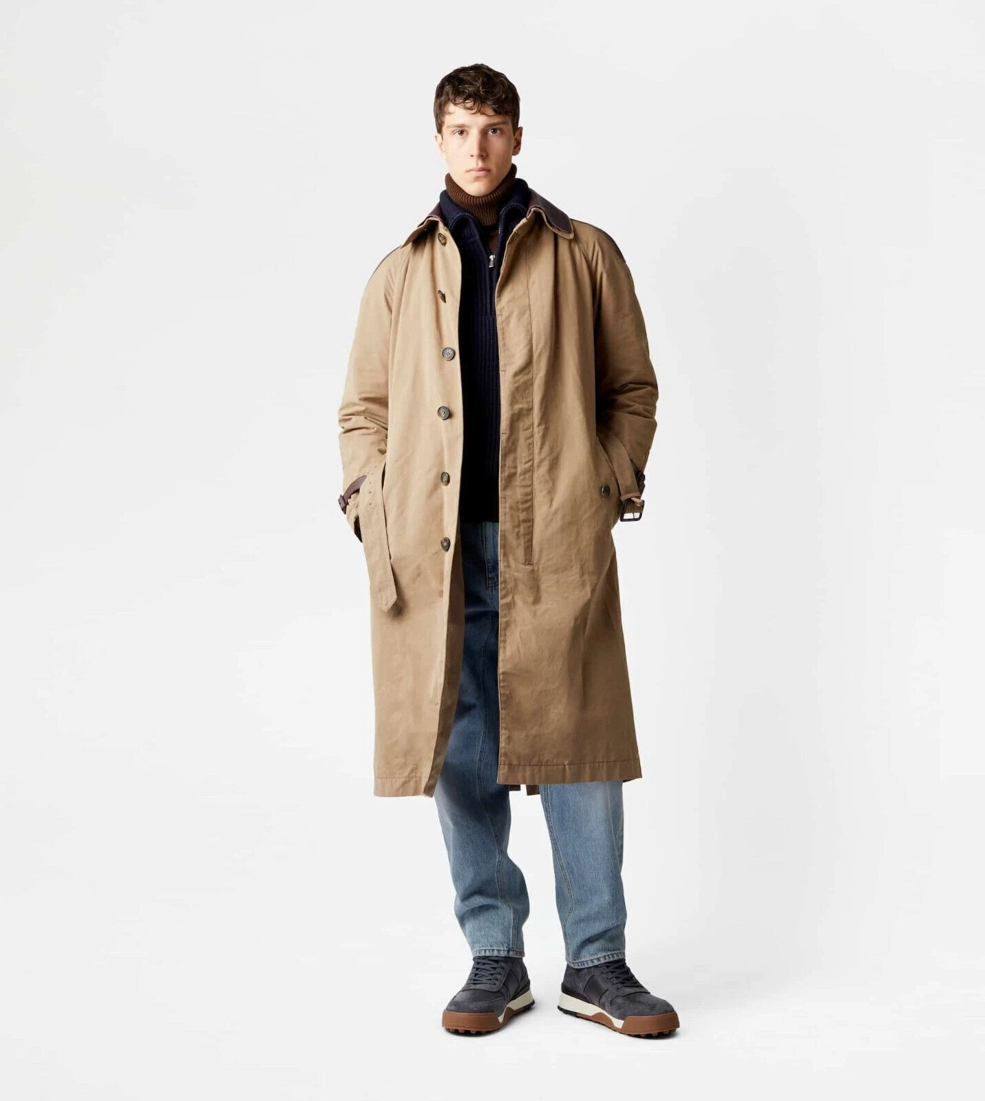 Authentic Tods Mens Trench Coat with Leather Inserts Beige 52 IT 42 UK XL £2,895 image 3