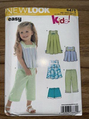 New Look Kids 6473 Dress, Top, Pants & Shorts Girls' 1/2, 1, 2, 3, 4 Pattern UC