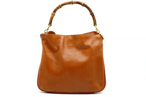 GUCCI Vintage Bamboo Handle Shoulder Handbag 001 123 1638 Leather Brown 6683h