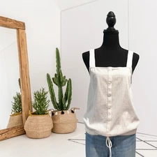 LOFT Outlet Women’s M Sleeveless Cinch Hem Tie Button Front Top Off White