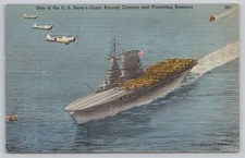 Navy Aircraft Carrier and Protecting Bombers Aviation Military Postcard