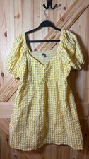 Old Navy Yellow and White Gingham Puff Sleeve Dress Large