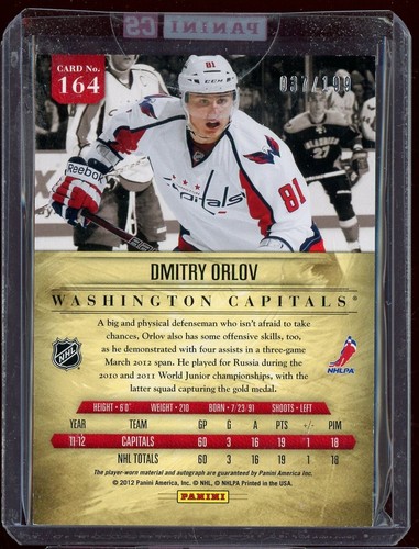 2011-12 Panini Prime #164 Dmitry Orlov Jersey Autograph RC 37/199 - Picture 2 of 2