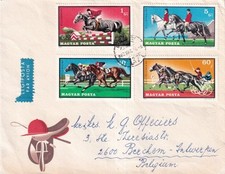 SA33n Hungary 1972 to Belgium, Horse Racing stamps, cover.