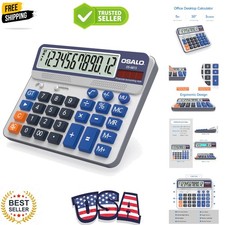 Desktop Calculator Extra Large 5-Inch LCD Display 12-Digit Big Number Account...