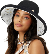 Women Summer Sun Hat Floral Beach Hat Wide Brim UV Protection Packable Bucket Ca