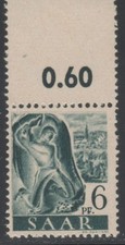 Saarland 1947, Mi.-Nr. 208 Z** mit PF II, "Freimarken (I), postfrisch