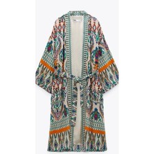 Zara Multicoloured Lined Viscose Kimono Jacket With Belt XXL Bloggers Favourite