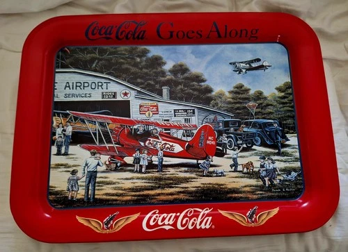 VTG 1998 Coca-Cola Goes Along Metal Tray. Signed by Pamela Renfroe. Nostalgia