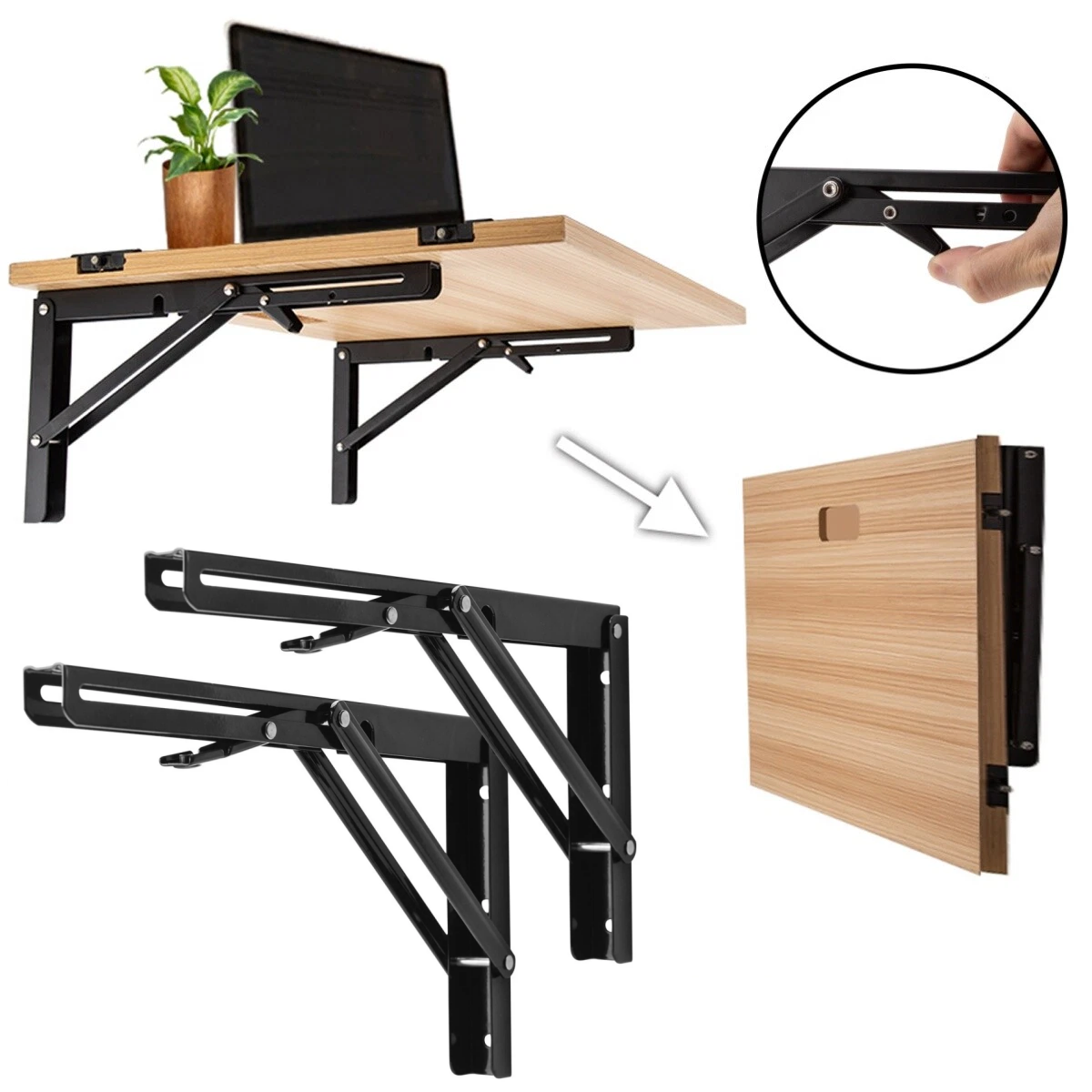 Folding Shelf Bracket Stainless Steel Bench Table Wall Mounted
