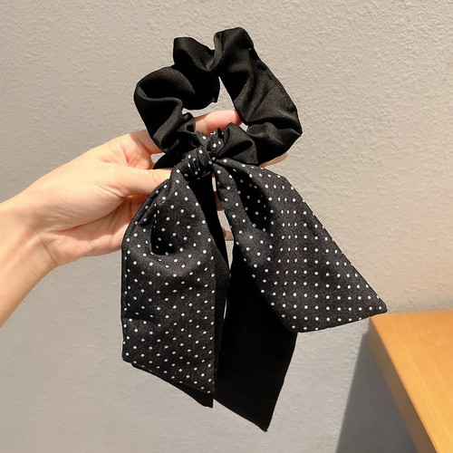 Fashion Black White Dots Scrunchies Long Ribbon Hair Rope Ties for Women Elastic - Picture 2 of 14
