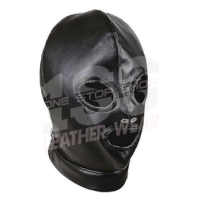 Echtleder Vollgesicht Kapuze Maske offene Augen Mund Kostüm Maßanfertigung schwarz