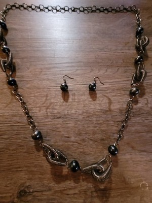 Gun Metel And Black Statement Necklace And Earring Set Demi Purure Women's