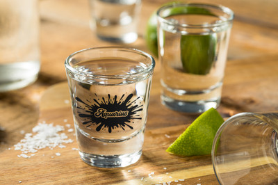 Aquarius Zodiac Shot Glass   Splash Design Astrology Barware, Birthday Gift