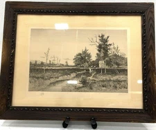 Antique 1891 George William Bohde Signed Etching of Canal Boat Horses Landscape