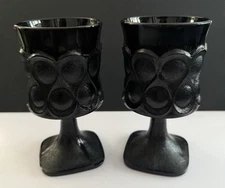 Vintage NORITAKE Set Of 2 Spotlight Ebony Black Glass Water Goblets MCM Goth