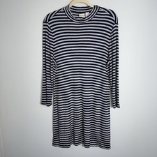 Chico's Zenergy Long Sleeve Tunic-Mock Neck-Gray Navy Stripes-Size 3 XL 
