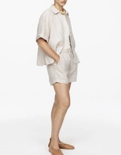 ARKET Linen Shorts Shirt beige two piece co-ord set size XS EU34 Summer Holiday