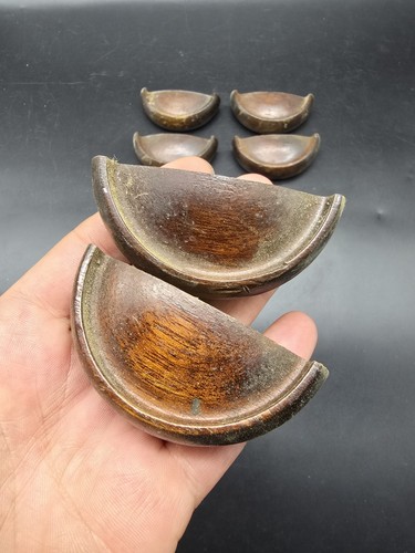 Set Of 8 Vintage Wooden Drawer Handles 7.5cm Long Semi Circular Brown 1960s - 第 5/9 張圖片