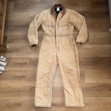 Vintage Carhartt Double Front Duck Coveralls 38S Quilted Lined USA Broken In