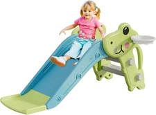 Green Playful Style Toddler Kids Slide Playset with Ball & Hoop for 1-3 Years