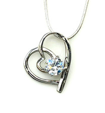 Rhodium Plated White Crystal Heart Pendant Valentine Necklace