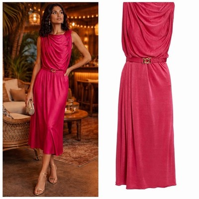 Dodo Bar Or Ora Dress Fuchsia Pink Draped Belted Jersey Midi EU42 US10 Boho NWT