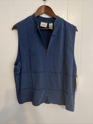 Vintage Koret Monterey Blue Vest Size 14 NWT Knit Back Detail Zip Front w/Tags - Picture 4 of 10