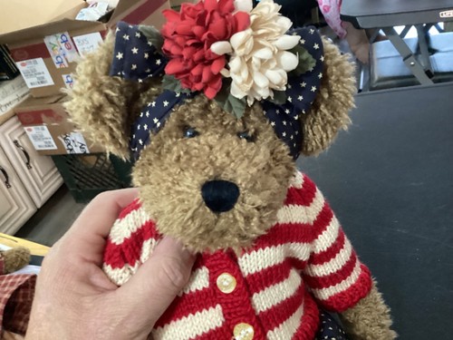 Boyd's Bear Red White and Blue Sweater and Flowered Head Band Plush Bear - Picture 4 of 9