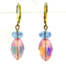 Blue and Pink Crystal Dangle Earrings Leverback 10mm*1.5 inch