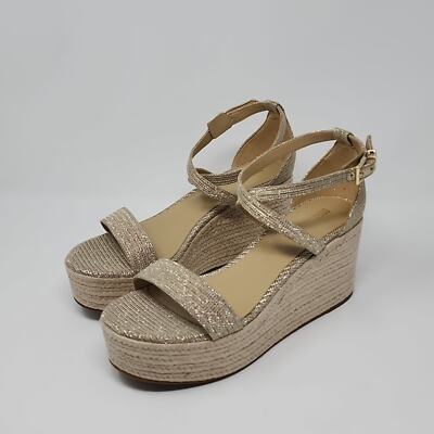 Michael Kors Metallic Gold Serena Espadrilles Platform Wedge Sandals Size 