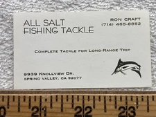 Vintage Business Card All Salt Fishing Tackle Spring Valley California Craft