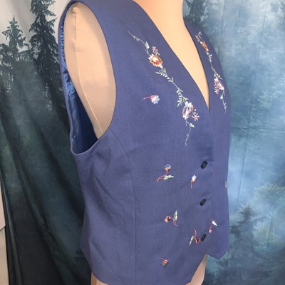 Women s Embellished Floral Vest Cottage | Leslie Fay | Large | NWT blue