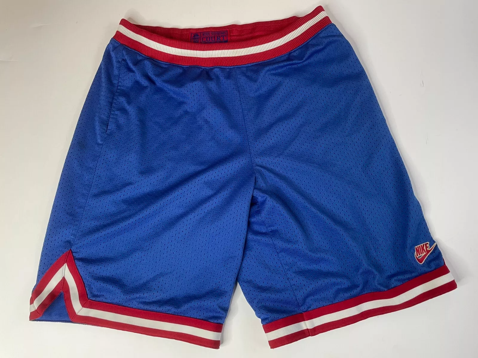 Short de basketball Nike Supreme Court en maille hommes XL bleu blanc rouge bordure cordon de serrage