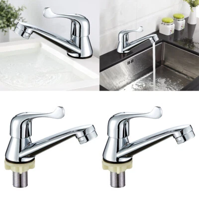 1 Pair Chrome Lever Basin Sink Taps Bathroom Taps 1/2" Cold Stylish Durable