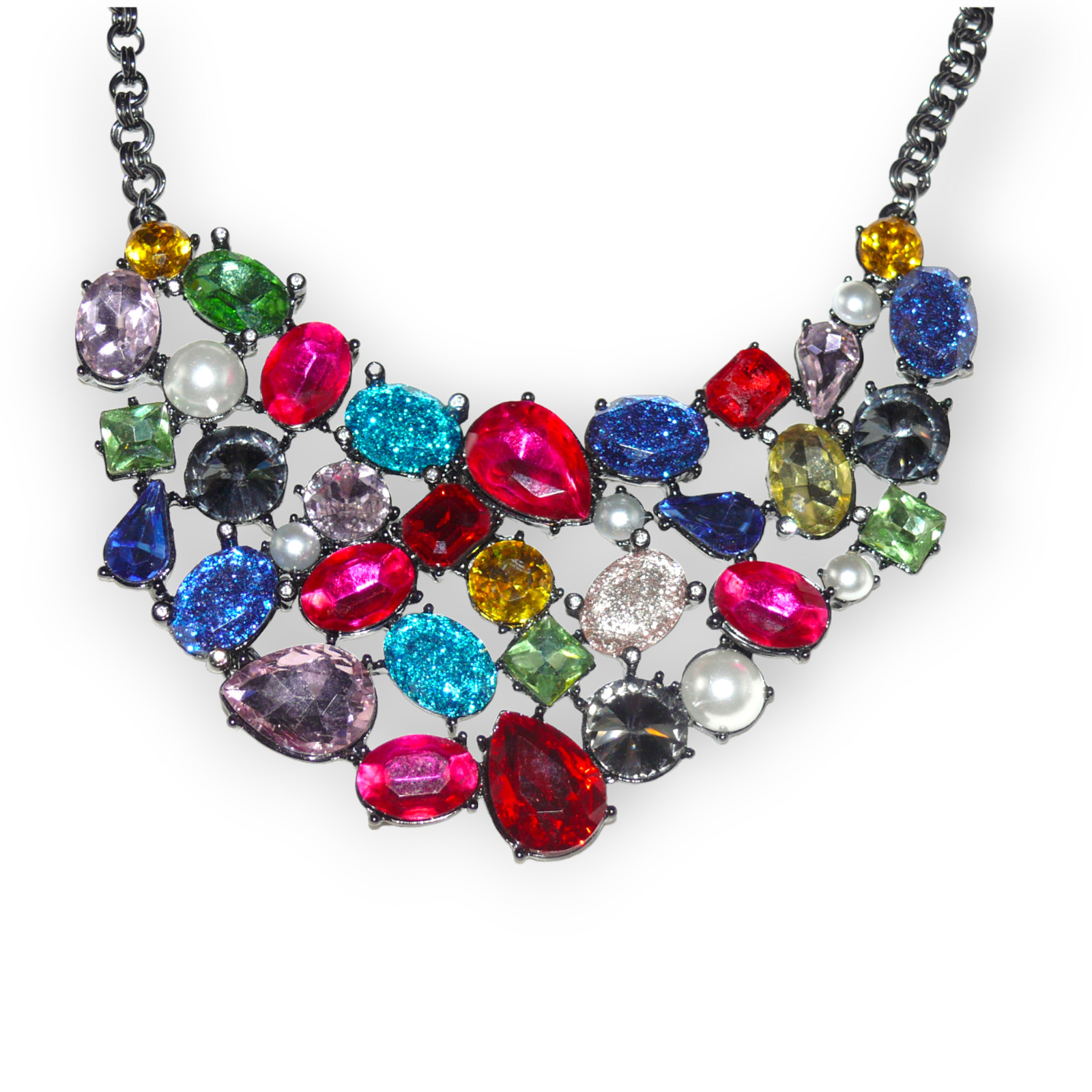 Betsy Johnson Statement Bib Rhinestone Necklace G… - image 3